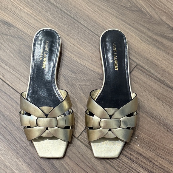 Saint Laurent Metallic Gold Sandals - Picture 1 of 3